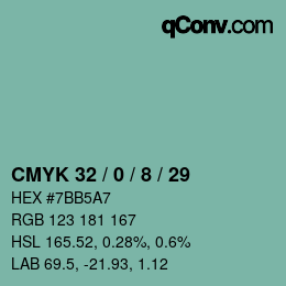 カラーコード: CMYK 32 / 0 / 8 / 29 | qconv.com