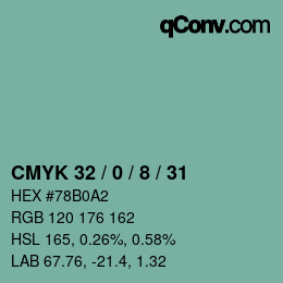 颜色代码: CMYK 32 / 0 / 8 / 31 | qconv.com