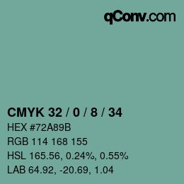 カラーコード: CMYK 32 / 0 / 8 / 34 | qconv.com