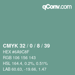 カラーコード: CMYK 32 / 0 / 8 / 39 | qconv.com