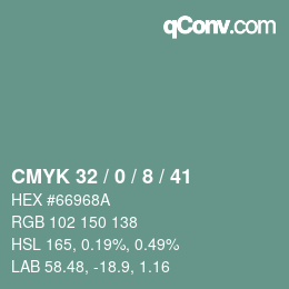 カラーコード: CMYK 32 / 0 / 8 / 41 | qconv.com