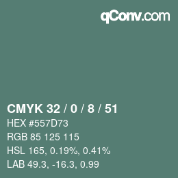 颜色代码: CMYK 32 / 0 / 8 / 51 | qconv.com