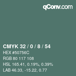 Color code: CMYK 32 / 0 / 8 / 54 | qconv.com