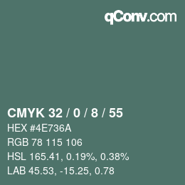 颜色代码: CMYK 32 / 0 / 8 / 55 | qconv.com
