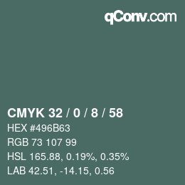 Color code: CMYK 32 / 0 / 8 / 58 | qconv.com