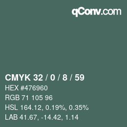 カラーコード: CMYK 32 / 0 / 8 / 59 | qconv.com