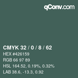 カラーコード: CMYK 32 / 0 / 8 / 62 | qconv.com