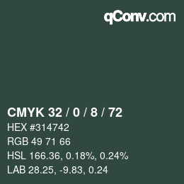 カラーコード: CMYK 32 / 0 / 8 / 72 | qconv.com