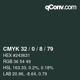カラーコード: CMYK 32 / 0 / 8 / 79 | qconv.com