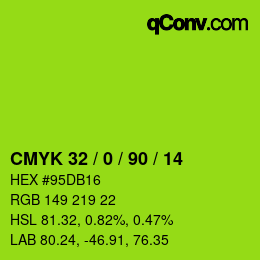 颜色代码: CMYK 32 / 0 / 90 / 14 | qconv.com