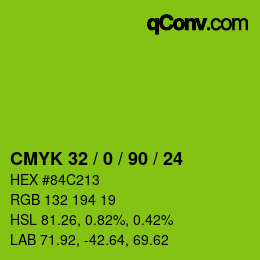 カラーコード: CMYK 32 / 0 / 90 / 24 | qconv.com