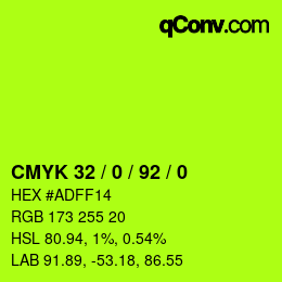 カラーコード: CMYK 32 / 0 / 92 / 0 | qconv.com