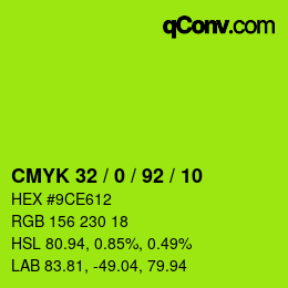 カラーコード: CMYK 32 / 0 / 92 / 10 | qconv.com