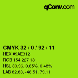 カラーコード: CMYK 32 / 0 / 92 / 11 | qconv.com