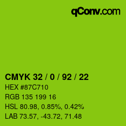 カラーコード: CMYK 32 / 0 / 92 / 22 | qconv.com