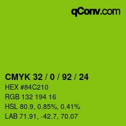 Color code: CMYK 32 / 0 / 92 / 24 | qconv.com