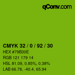 カラーコード: CMYK 32 / 0 / 92 / 30 | qconv.com