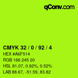 颜色代码: CMYK 32 / 0 / 92 / 4 | qconv.com