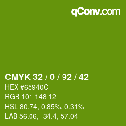 颜色代码: CMYK 32 / 0 / 92 / 42 | qconv.com