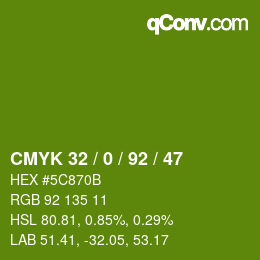Color code: CMYK 32 / 0 / 92 / 47 | qconv.com