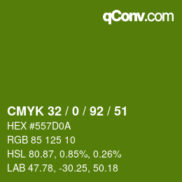 Color code: CMYK 32 / 0 / 92 / 51 | qconv.com