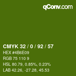 颜色代码: CMYK 32 / 0 / 92 / 57 | qconv.com