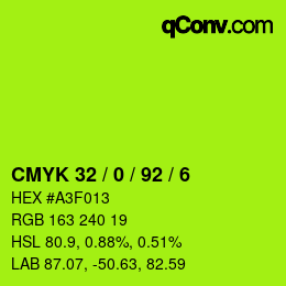 カラーコード: CMYK 32 / 0 / 92 / 6 | qconv.com