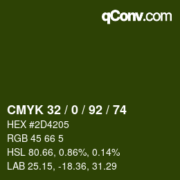 カラーコード: CMYK 32 / 0 / 92 / 74 | qconv.com