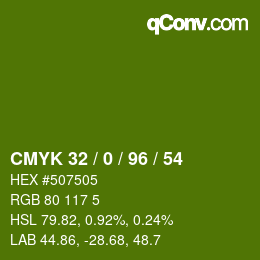Color code: CMYK 32 / 0 / 96 / 54 | qconv.com