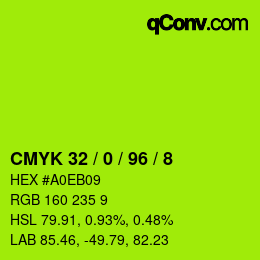カラーコード: CMYK 32 / 0 / 96 / 8 | qconv.com