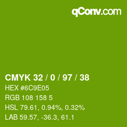 Color code: CMYK 32 / 0 / 97 / 38 | qconv.com