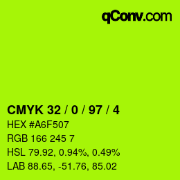 Color code: CMYK 32 / 0 / 97 / 4 | qconv.com
