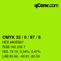 カラーコード: CMYK 32 / 0 / 97 / 8 | qconv.com