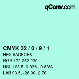 Color code: CMYK 32 / 0 / 9 / 1 | qconv.com