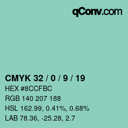 カラーコード: CMYK 32 / 0 / 9 / 19 | qconv.com