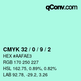Color code: CMYK 32 / 0 / 9 / 2 | qconv.com