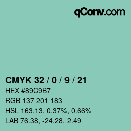 カラーコード: CMYK 32 / 0 / 9 / 21 | qconv.com