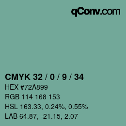 Color code: CMYK 32 / 0 / 9 / 34 | qconv.com