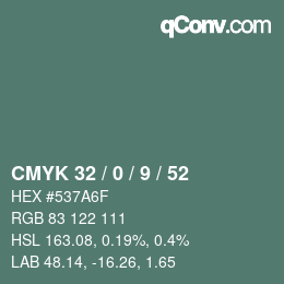Color code: CMYK 32 / 0 / 9 / 52 | qconv.com