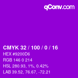 颜色代码: CMYK 32 / 100 / 0 / 16 | qconv.com