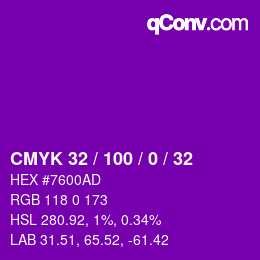 カラーコード: CMYK 32 / 100 / 0 / 32 | qconv.com