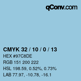 カラーコード: CMYK 32 / 10 / 0 / 13 | qconv.com