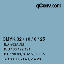 カラーコード: CMYK 32 / 10 / 0 / 25 | qconv.com
