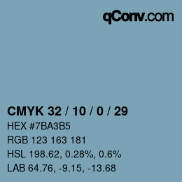 カラーコード: CMYK 32 / 10 / 0 / 29 | qconv.com