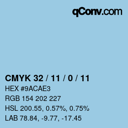 カラーコード: CMYK 32 / 11 / 0 / 11 | qconv.com