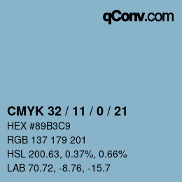 颜色代码: CMYK 32 / 11 / 0 / 21 | qconv.com