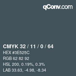 颜色代码: CMYK 32 / 11 / 0 / 64 | qconv.com