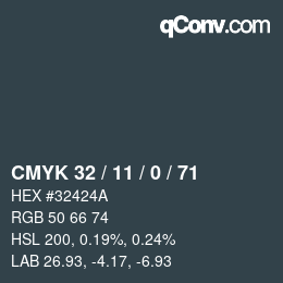 Color code: CMYK 32 / 11 / 0 / 71 | qconv.com