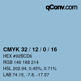 カラーコード: CMYK 32 / 12 / 0 / 16 | qconv.com