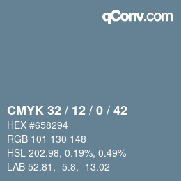 Farbcode: CMYK 32 / 12 / 0 / 42 | qconv.com